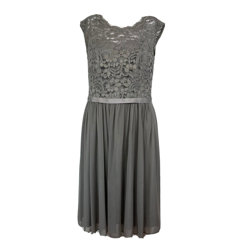 David's Bridal Dress Womens Sz 8 Gray Lace Cap Sleeve A-Line Cocktail Party